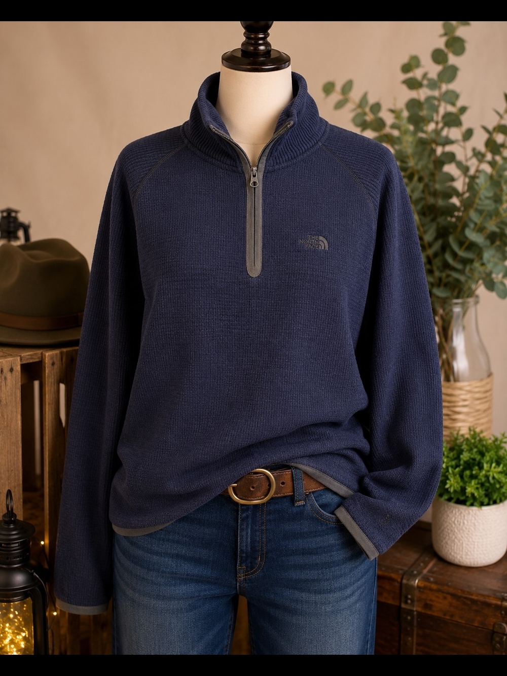 The North Face A5 Series Waffle Fleece 1/4 Zip Pullover XL Blue Outdoor Hiking